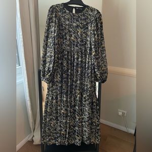 Long choc boho Black & Gold thread dress